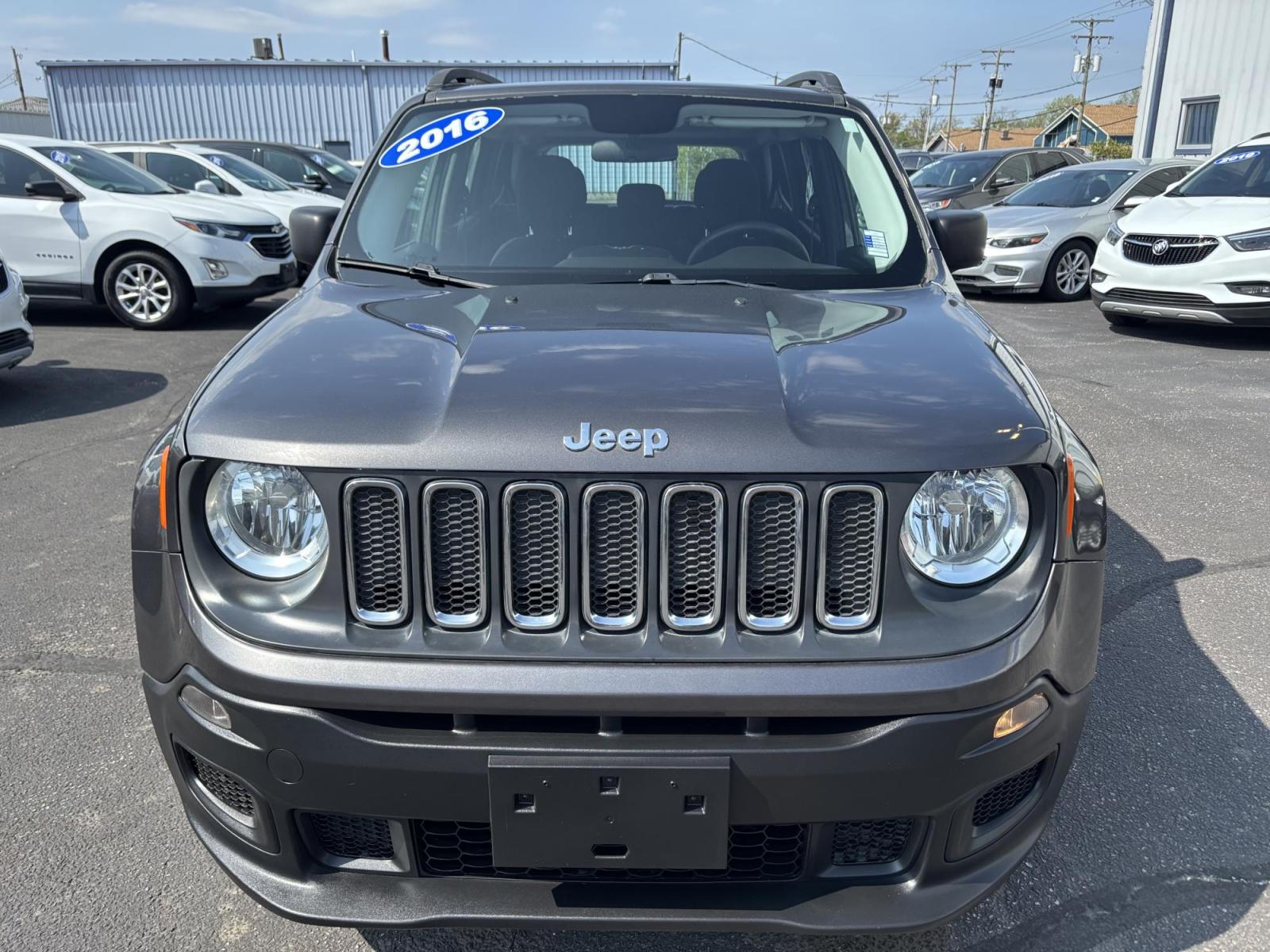 2016 GRAY /black Jeep Renegade Sport FWD (ZACCJAATXGP) with an 2.4L L4 DOHC 16V engine, 6M transmission, located at 100 West Coliseum Boulevard, Fort Wayne, IN, 46805, (260) 471-0567, 41.119961, -85.140312 - Photo#1