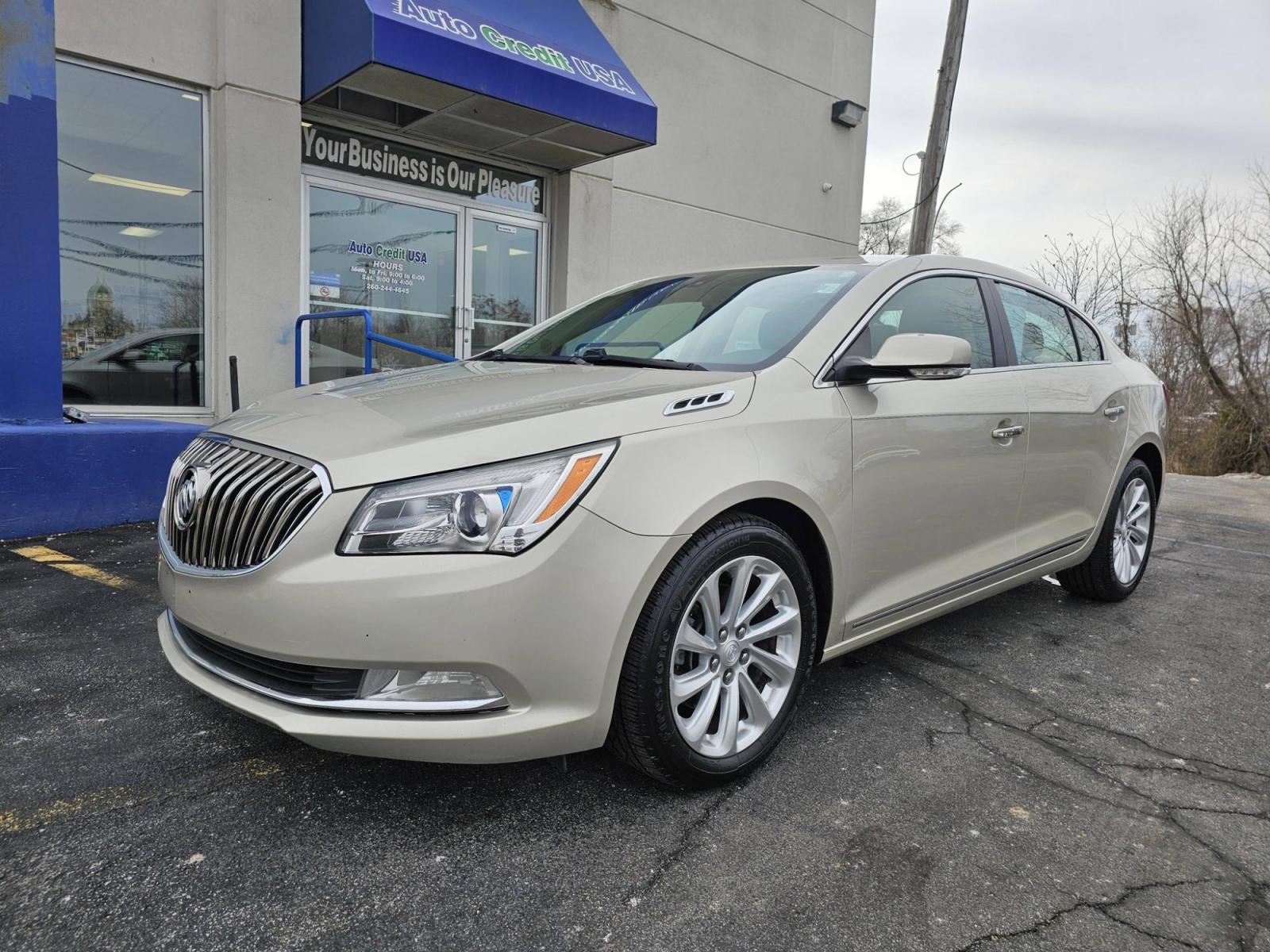 2015 GOLD /TAN Buick LaCrosse Leather Package (1G4GB5G31FF) with an 3.6L V6 DOHC 24V FFV engine, 6-Speed Automatic transmission, located at 502 South Main Street, Columbia City, IN, 46725, (260) 244-4645, 41.151382, -85.490578 - Photo#0